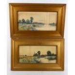 Frederick G Fraser, pair of watercolours, river scenes, 18cm x 37cm, framed Slight paper