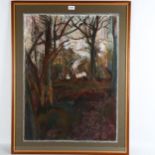 Mary Shields, coloured pastels, looking into the wood, artist's label verso, 74cm x 56cm, framed