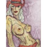 Gail Miller, mixed media ink/watercolour on paper, abstract nude, 39cm x 29cm, framed Good condition
