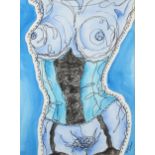 Gail Miller, mixed media ink/watercolour on paper, abstract nude, 39cm x 29cm, framed Good condition