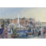 John Linfield, watercolour, Piazza Della Republica Rome, signed, 33cm x 49cm, framed Good condition