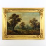 C Walters, 19th century oil on canvas, deer in a park, signed, 33cm x 48cm, framed 1 patch repair