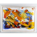Clive Fredriksson, acrylic/pencil, Koi carp, framed, overall frame dimensions 65cm x 87cm Good