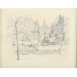 Manner of L S Lowry, pencil drawing, Trafalgar Square London, image 15cm x 20cm, framed A few tiny