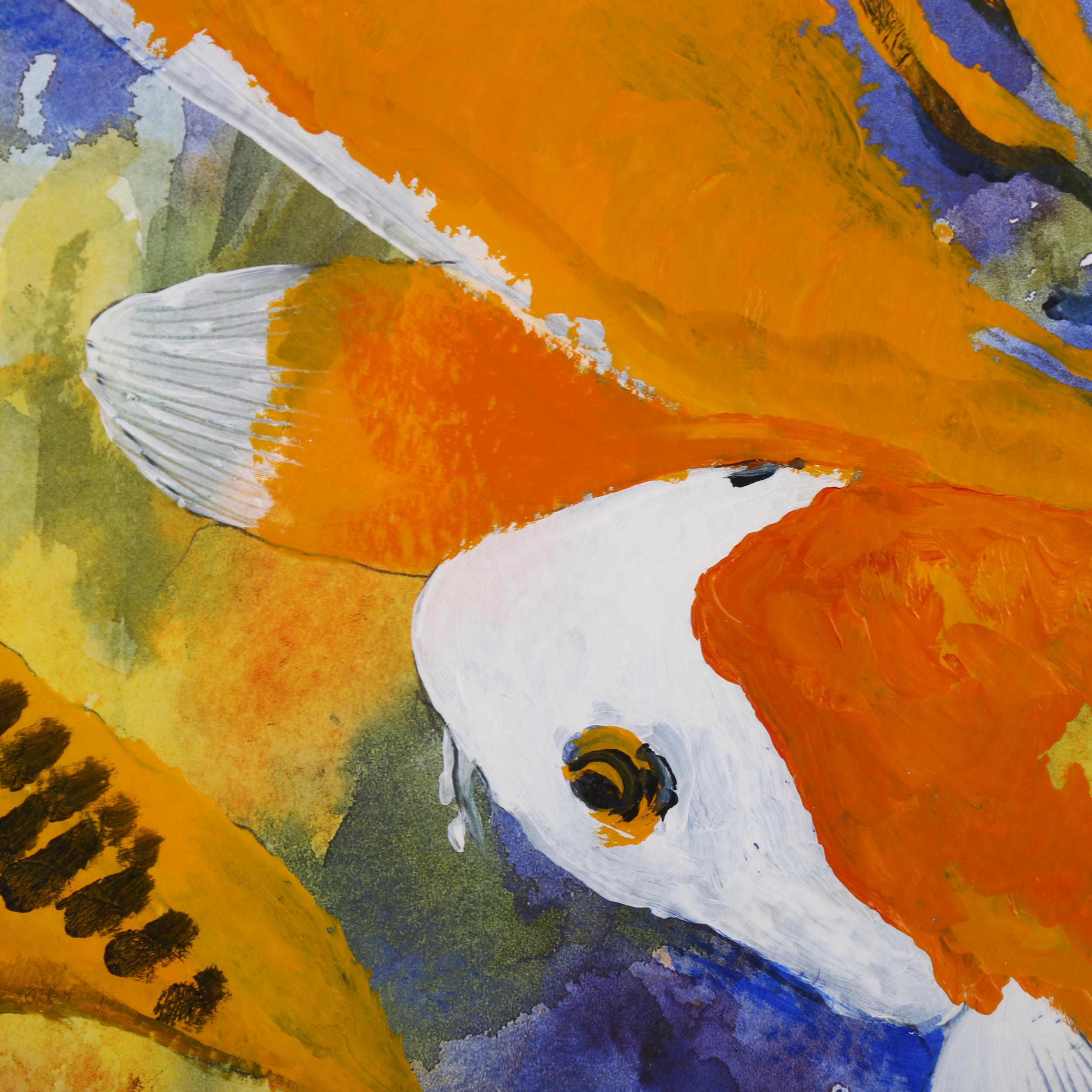 Clive Fredriksson, acrylic/pencil, Koi carp, framed, overall frame dimensions 65cm x 87cm Good - Image 4 of 4