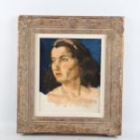 20th century oil on board, portrait of a woman, unsigned, 30cm x 24cm, framed Good condition