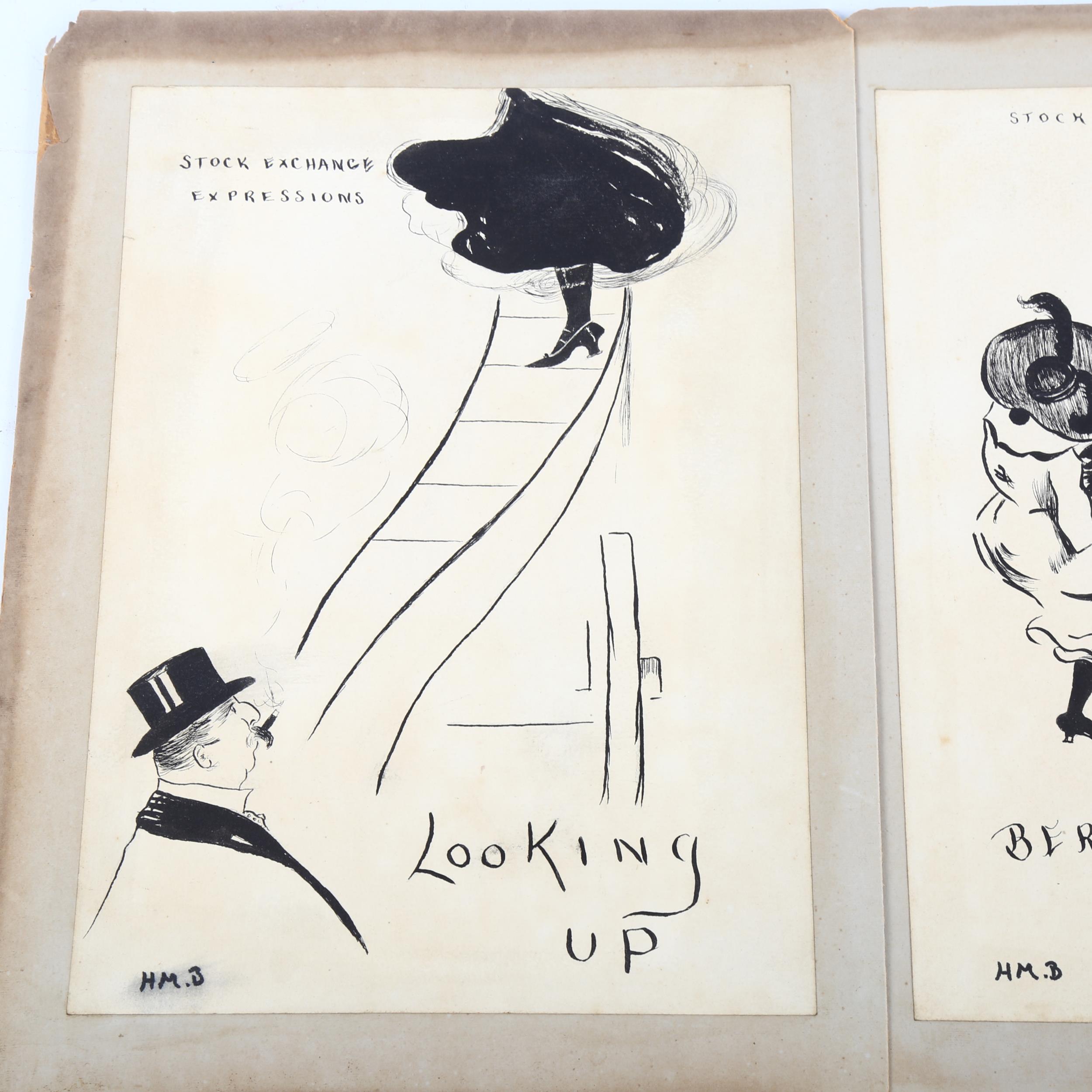 Henry Mayo Bateman (1887 - 1970), 3 original pen and ink cartoon drawings, Stock Exchange, signed - Image 2 of 4