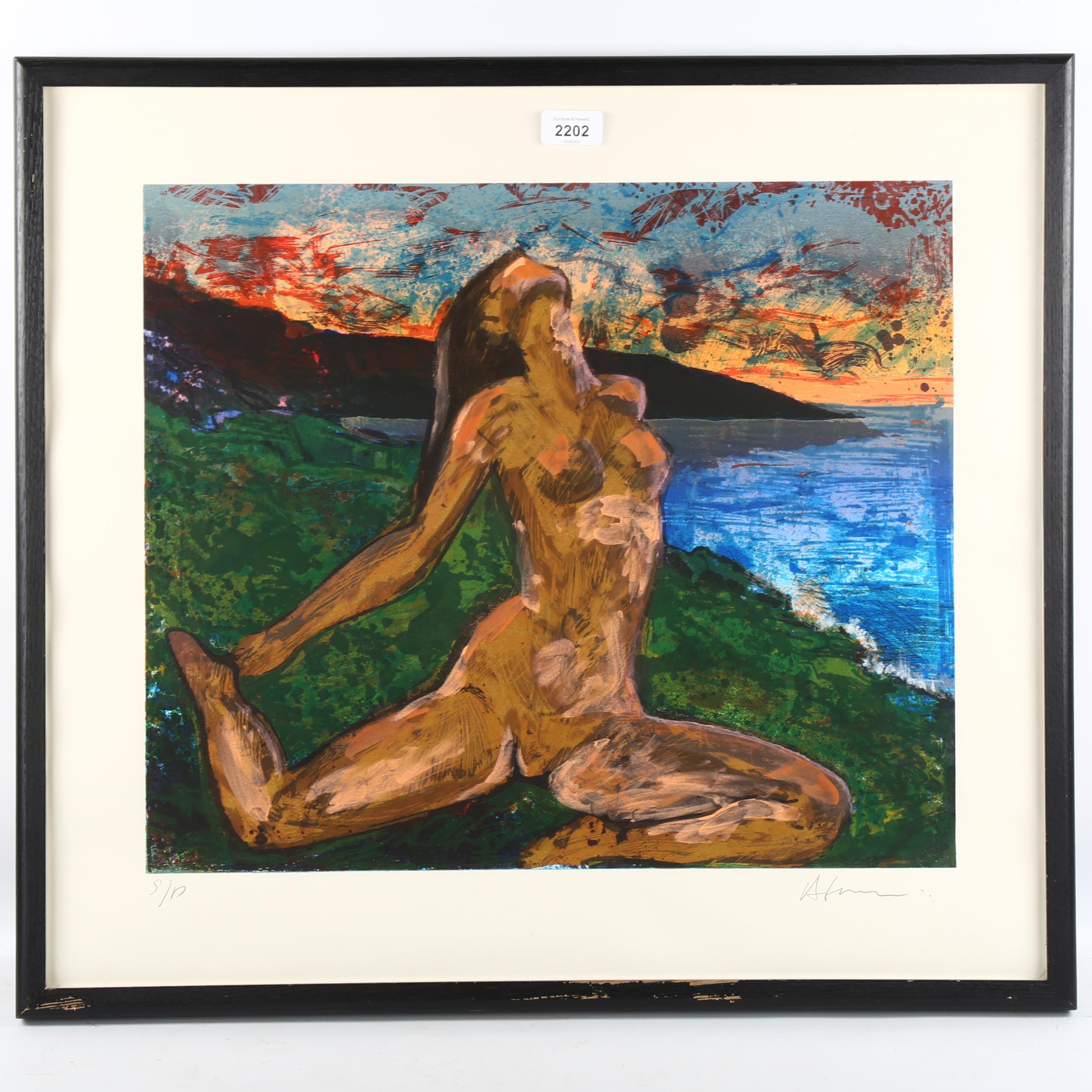 Contemporary screen print, nude figure, indistinctly signed, image 43cm x 51cm, framed Good - Image 2 of 4