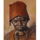 Bruno De Sopra, coloured pastels, African boy, signed, 34cm x 27cm, framed Slight paper