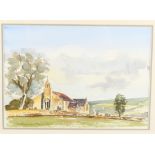 Michael Wesson, watercolour, church in landscape, 25cm x 35cm, and 3 other watercolours by different