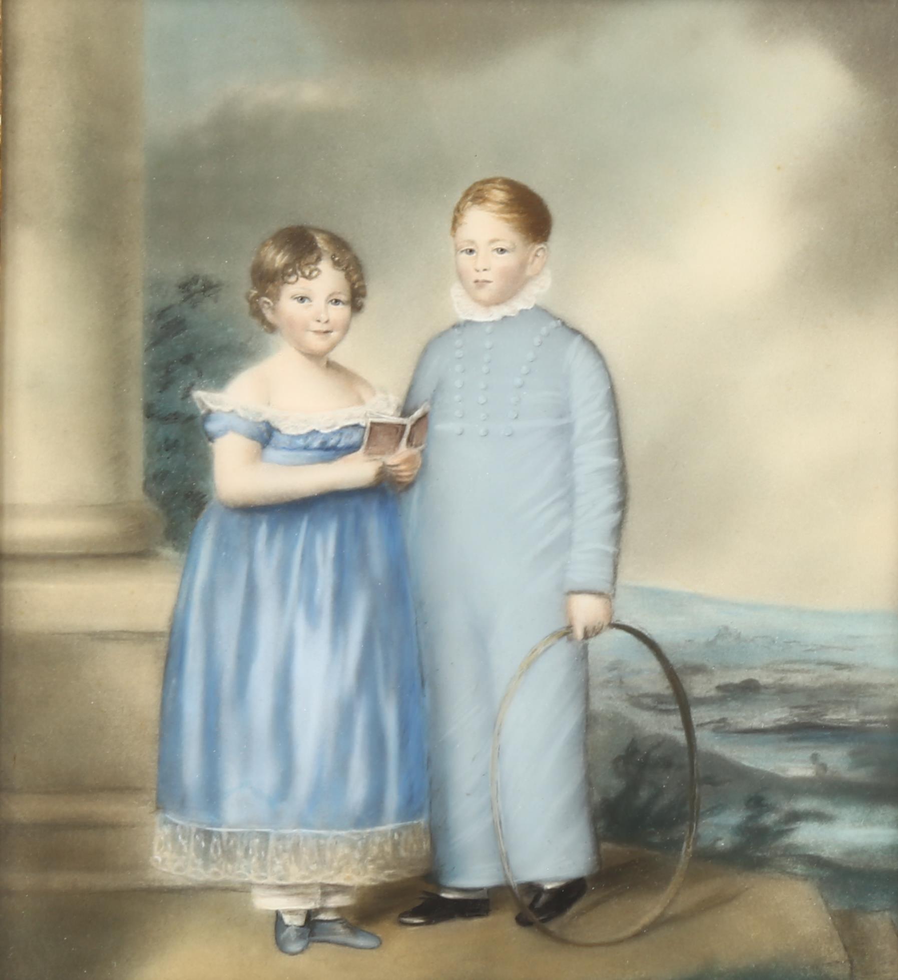 19th century coloured pastels, portrait of 2 children, unsigned, 23cm x 21cm, framed Good condition, - Image 2 of 4