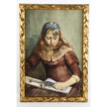 19th century watercolour, girl with a sketch album, signed and dated 1884, 52cm x 34cm, framed A few