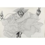 Virgilio, pen and ink drawing, dancing man, signed and dated '89, 37cm x 54cm, framed Good condition