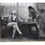 Ernest Howard Shepard (1879 - 1976), monochrome watercolour illustration, interior scene, signed,