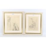 Manner of Henry Scott Tuke, 2 pencil sketches, bathers, and boating scene Image with figures