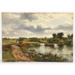 19th century oil on academy board laid on hardboard in the manner of Constable, canal scene,