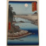 Hiroshige, woodblock print, Ishiyama Temple, image 27cm x 18cm, unframed Paper very slightly