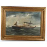 19th/20th century oil on canvas, steam ship Dresden, unsigned, 47cm x 67cm, framed Good condition
