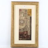 Mid-20th century coloured etching, abstract composition, unsigned, image 49cm x 20cm, framed Good