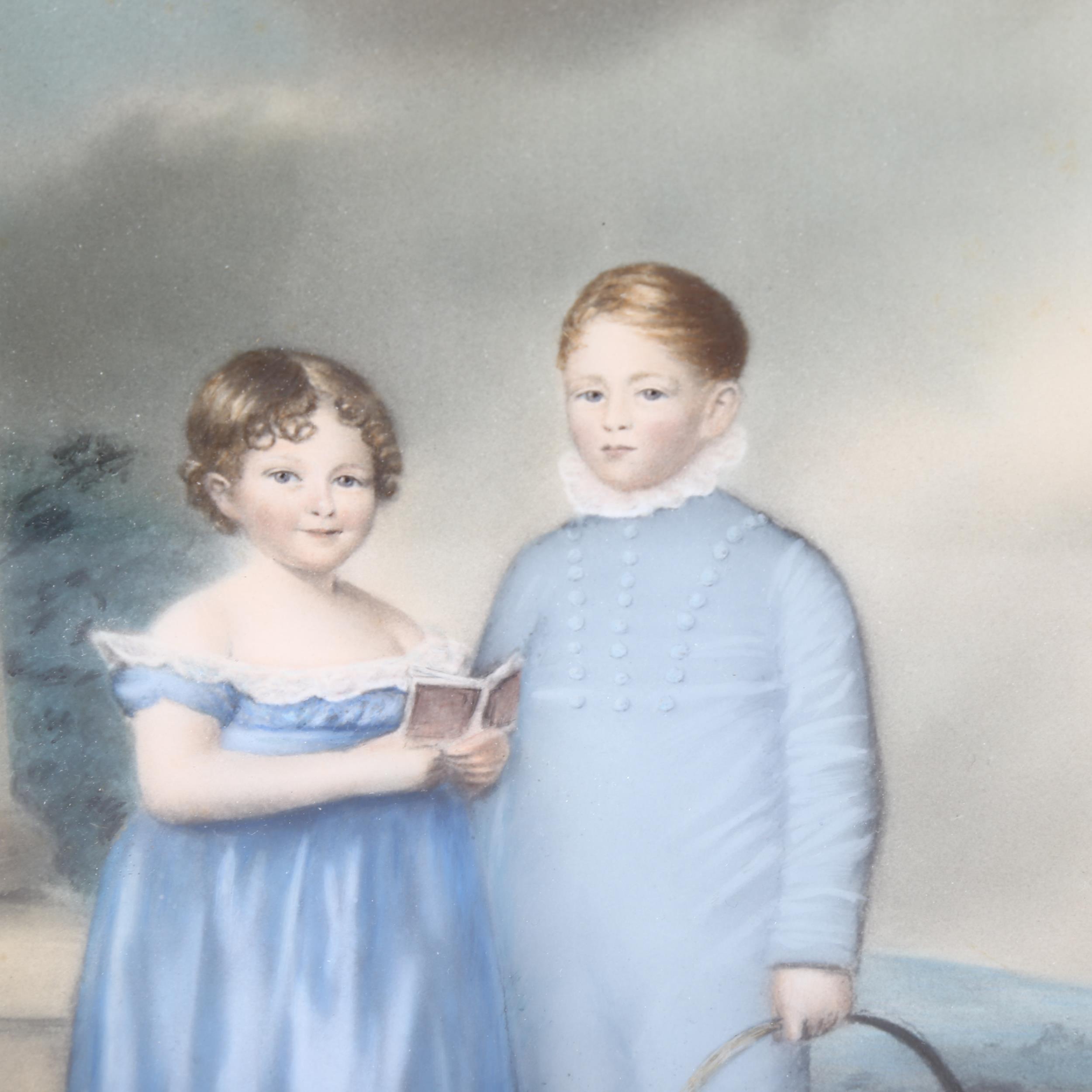 19th century coloured pastels, portrait of 2 children, unsigned, 23cm x 21cm, framed Good condition, - Image 4 of 4