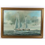 John Wright, oil on canvas, racing yacht, signed and dated 1980, 51cm x 77cm, framed Good condition