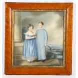 19th century coloured pastels, portrait of 2 children, unsigned, 23cm x 21cm, framed Good condition,