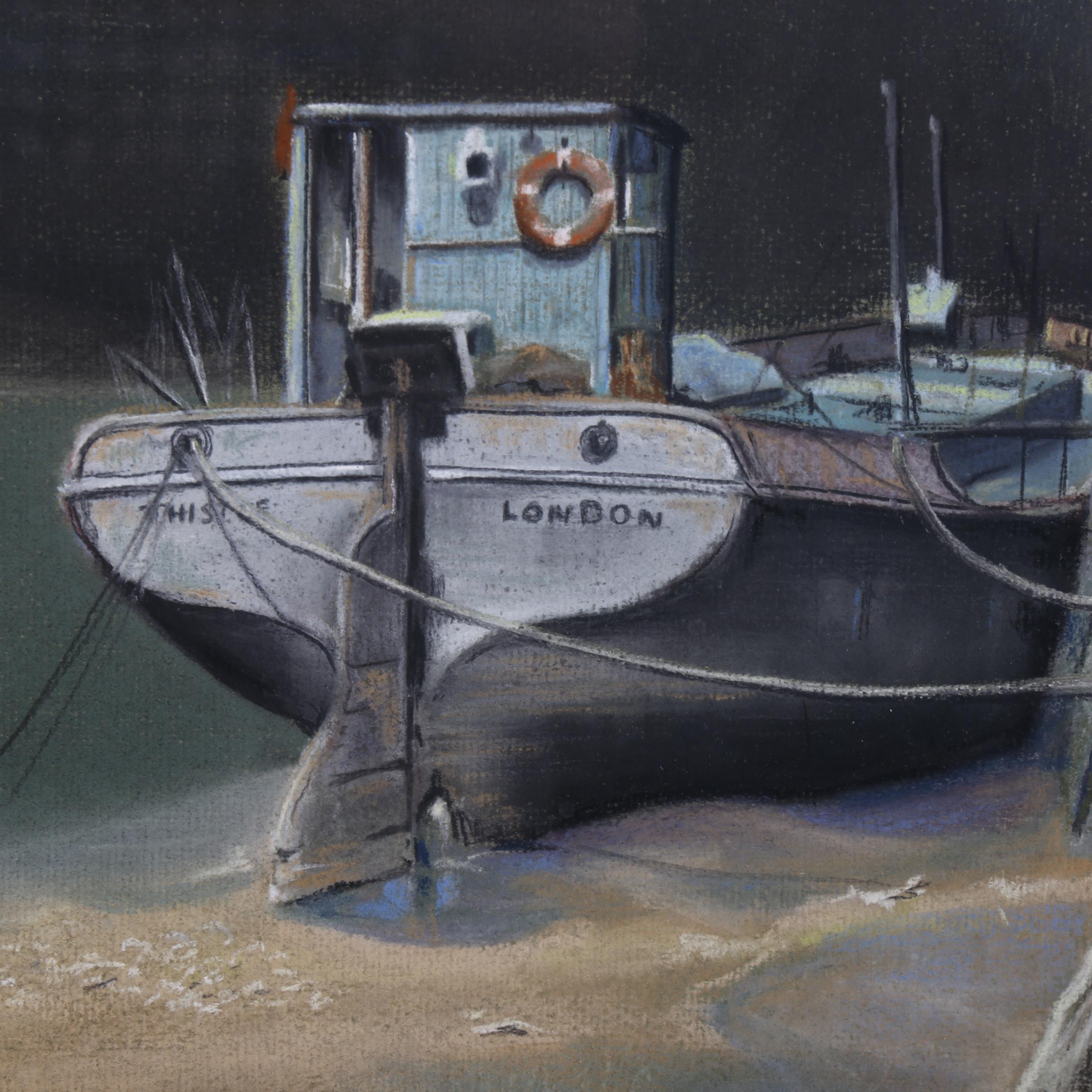 Brian Lewis, coloured pastels, moored barge, 50cm x 35cm, framed Good condition - Image 4 of 4