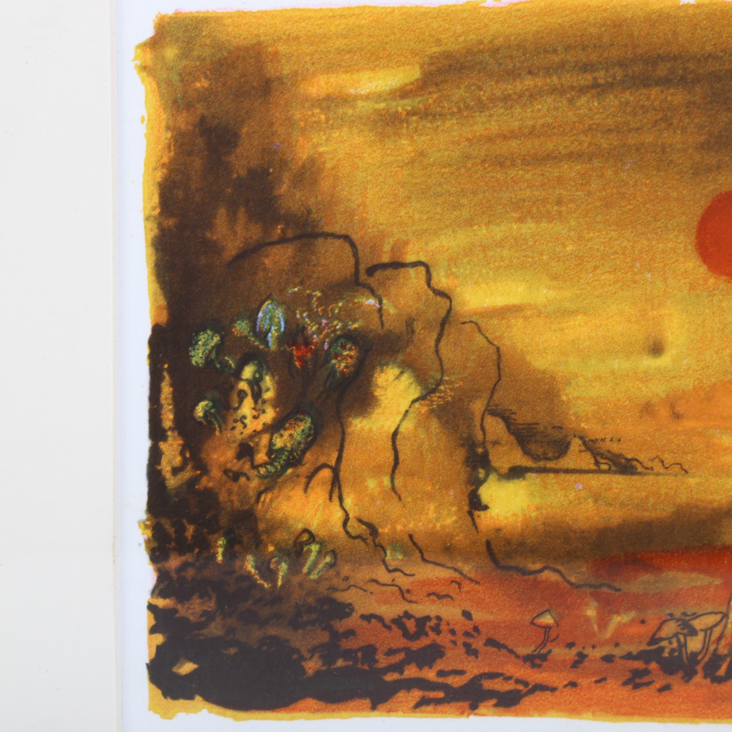 John Piper (1903-1992), drawing lithographed in colours on paper, Sun, from The Traveller, 13.5cm - Image 4 of 4