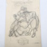 Charles Edward Brock (1870 - 1938), original pencil sketch design for a Christmas card circa 1900,