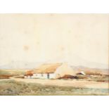 Maurice Canning Wilks, watercolour Donegal homestead, signed with Belfast framing label verso,