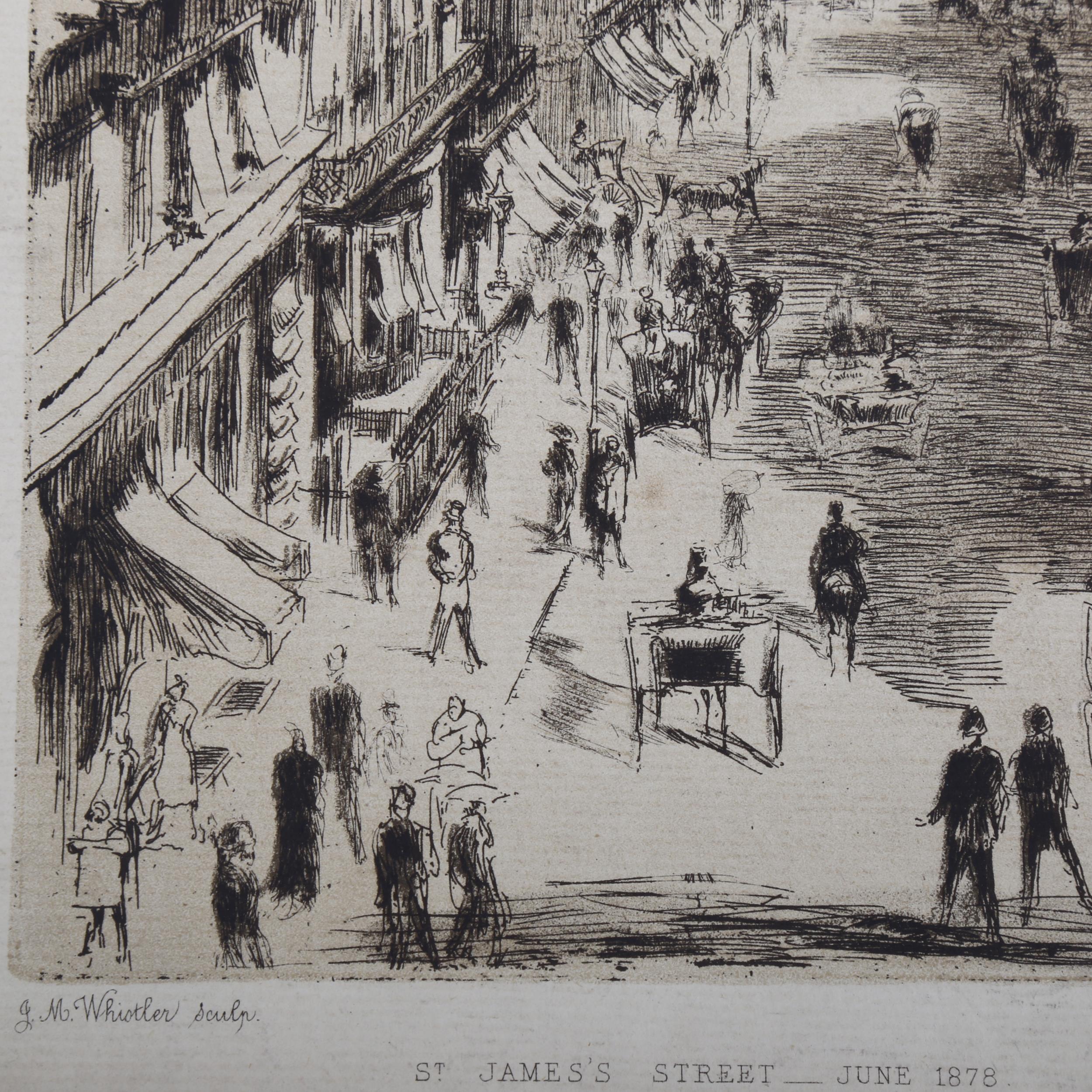 James Whistler, 2 etchings, St James's Street 1879, and London river view, signed by Sydney Jones, - Image 3 of 4
