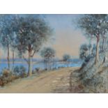 Travers, watercolour, riverside road, 28cm x 37cm, framed Slight paper discolouration, mount