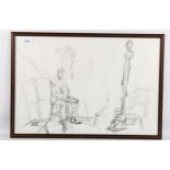 Alberto Giacometti (1901 - 1966), seated man and a sculpture, original lithograph 1961 from the