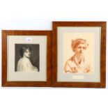 2 x 19th century sepia and monochrome engravings, portraits of young girls, framed (2) Good