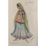 2 theatrical costume designs by John Furniss, for Tara Imogen Hassall in The Long Duel with Yul