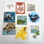 Folder of small handmade prints, various artists (9)