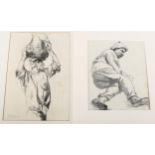 Alphonse Legros (1837 - 1911), 2 charcoal figure studies, from a portfolio of drawings by the