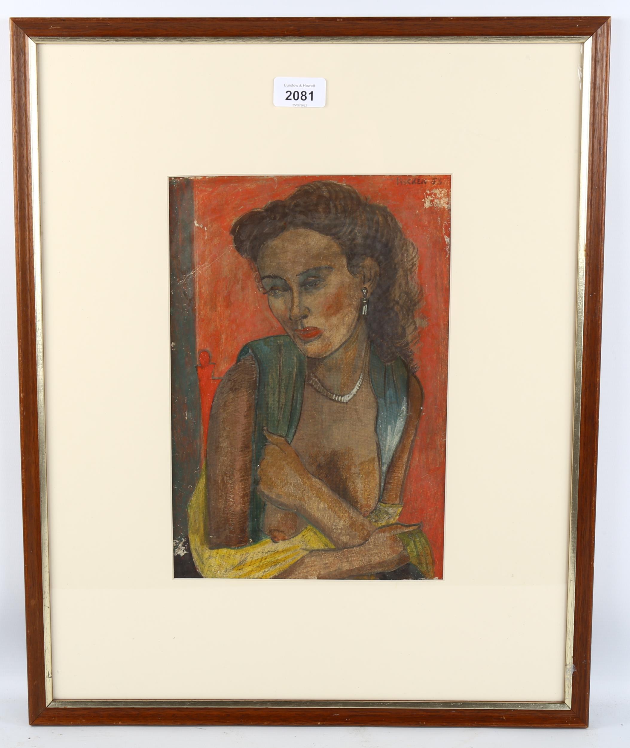 Grace Marion Hocken (1923-1987), coloured pastels on paper, Woman In Green, signed and dated ’53, - Image 2 of 4