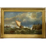 William Broome of Ramsgate, large 19th century oil on canvas, fishing boat approaching harbour