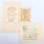 F M Zonaro, 3 pen and ink sketches, signed and dated, unframed (3)