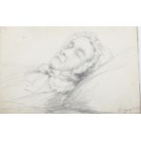 Jessica Landseer (1810 - 1880) (sister of Edwin Landseer), pencil sketch, study of a sleeping woman,