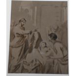 18th century French School, Chiascuro, study of Christ teaching, 16.5cm x 12.5cm, mounted Even paper