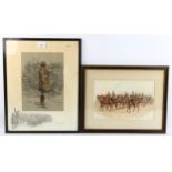 Snaffles, colour print, the gunner, framed, overall 46cm x 37cm, and a 19th century military
