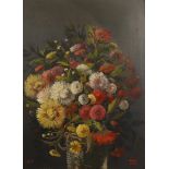 19th century oil on board, still life flowers, signed with monogram, dated 1875, 34cm x 25cm, framed