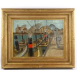 Contemporary oil on canvas, dockland scene, unsigned, 40cm x 55cm, framed Good condition
