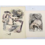 French erotica, 2 early 20th century colour lithographs, unframed (2) Good condition