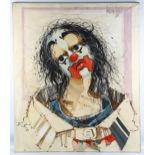 Anthony Litri, oil on canvas, clown, 96cm x 81cm, a similar artwork was used as an album cover for