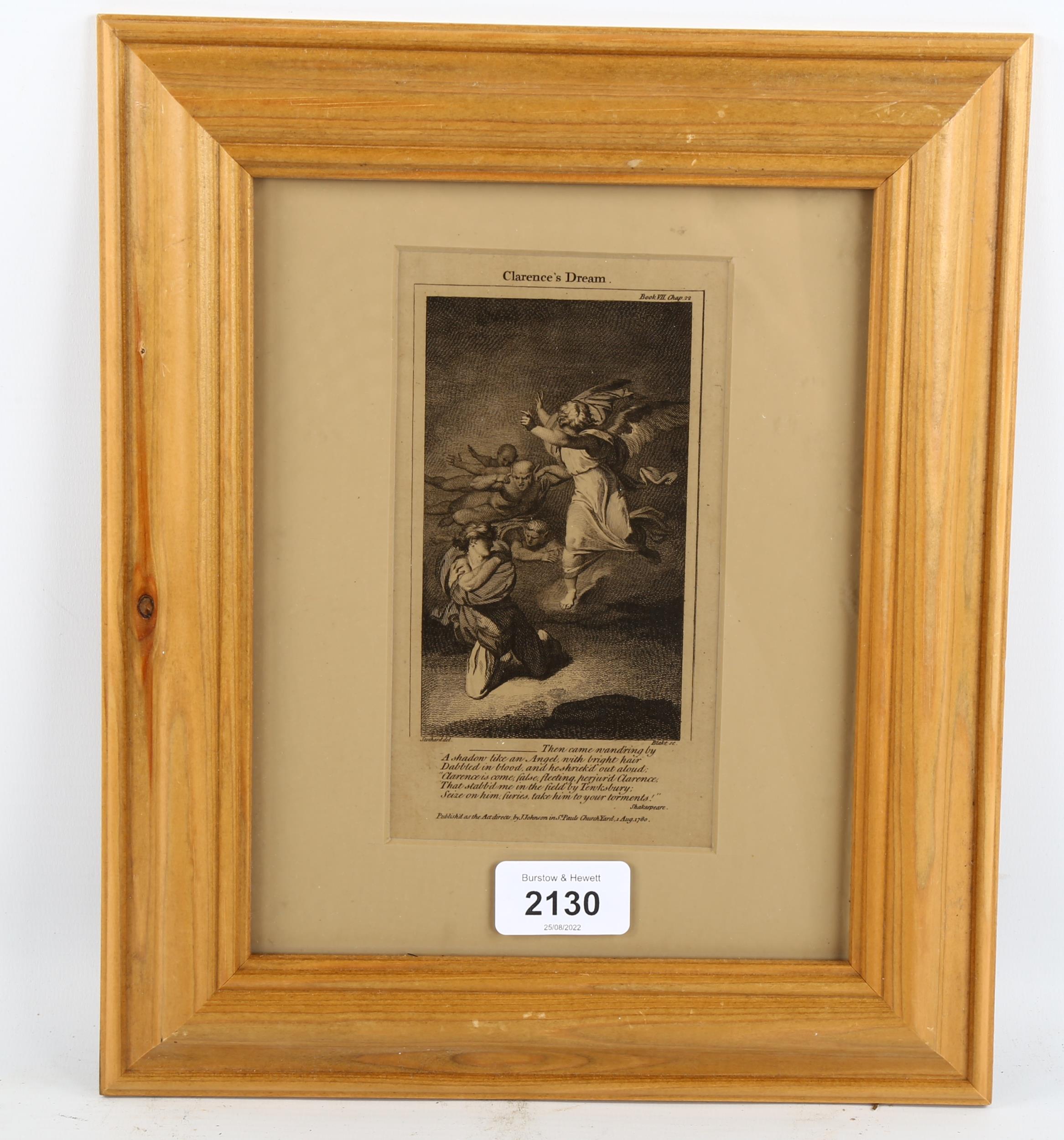 William Blake, Clarence's Dream, engraving, after Stodhard 1780, image 12cm x 7cm, framed Even paper - Image 2 of 4