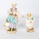 Meissen porcelain flower seller figure, height 18cm (A/F), and Meissen porcelain girl with a