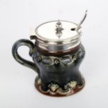 Royal Doulton glazed pottery mustard pot with plated mounts, height 6cm Very good condition